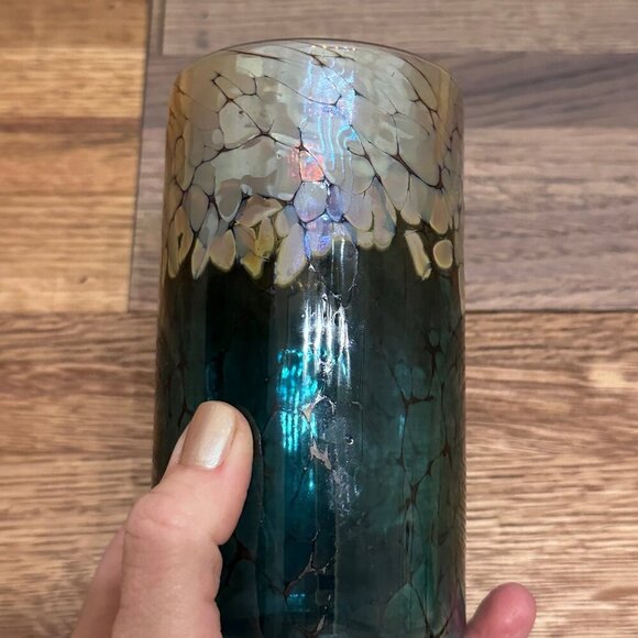 Handcrafted Hand Blown Glass Tumbler Short Vase w Reflective Iridescent Colors - Picture 16 of 16